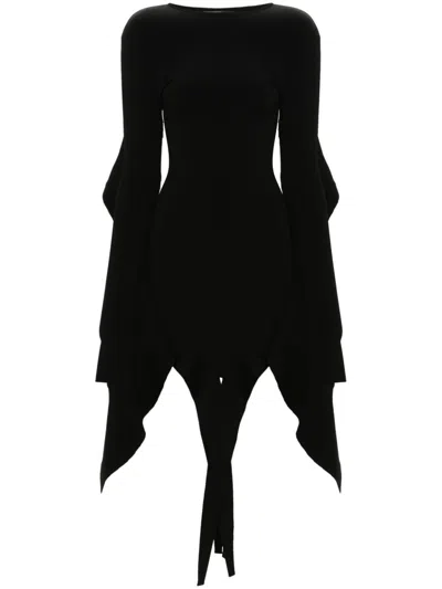 Mugler Asymmetric Mini Dress With Ruffle Details In Black