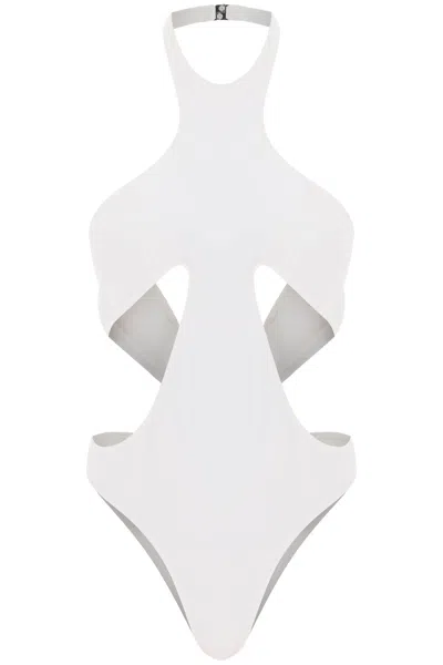 MUGLER WOMEN'S HIGH-LEG ONE-PIECE SWIMSUIT WITH CUT-OUTS IN WHITE