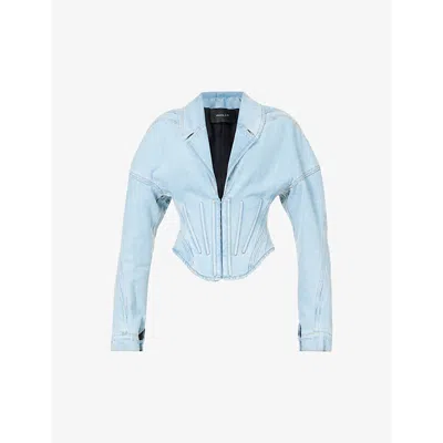 Mugler Womens Light Blue Corset-boning Contrast-stitching Organic-denim Jacket