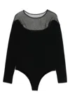 Mugler Sheer Neckline Stretch Fabric Long Sleeves Body In Black
