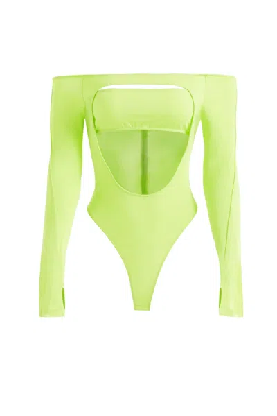 Pre-owned Mugler Women's  H&m Cutout Bodysuit In Acid Green