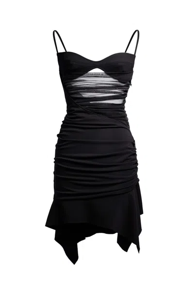 Pre-owned Mugler Women's  H&m Gathered Mini Dress With Bra Top In Black