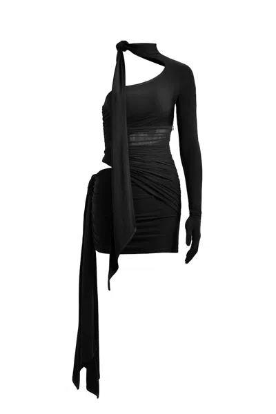 Pre-owned Mugler Women's  H&m Knotdetail Oneshoulder Dress In Black