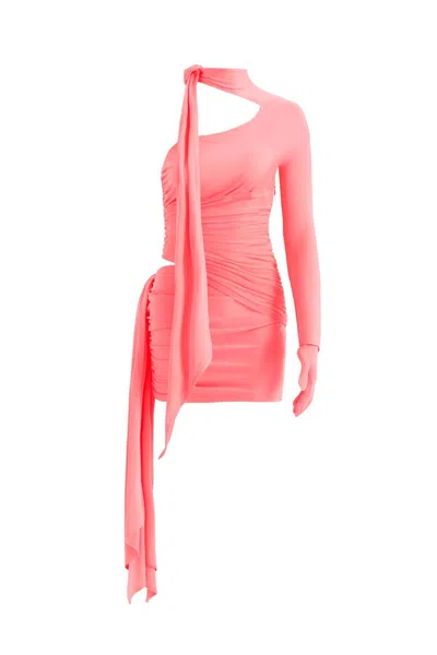 Pre-owned Mugler Women's  H&m Knotdetail Oneshoulder Dress In Pink
