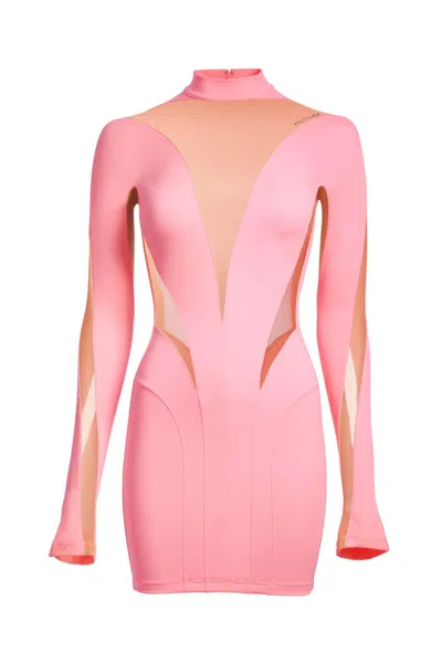Pre-owned Mugler Women's  H&m Meshpaneled Mini Dress In Pink/beige