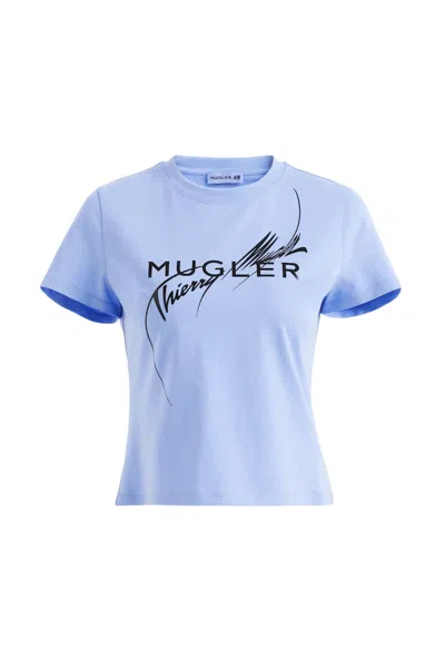 Pre-owned Mugler Women's  H&m Printed Fitted T-shirt In Blue