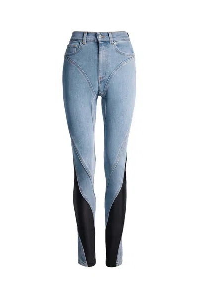 Pre-owned Mugler Women's  H&m Spiralpanel Jeans In Light Denim Blue/black
