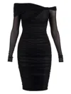 Mugler Black Off Shoulder Fitted Dress In Black