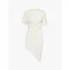 Mugler Pierced Draped T-shirt Dress In Off White
