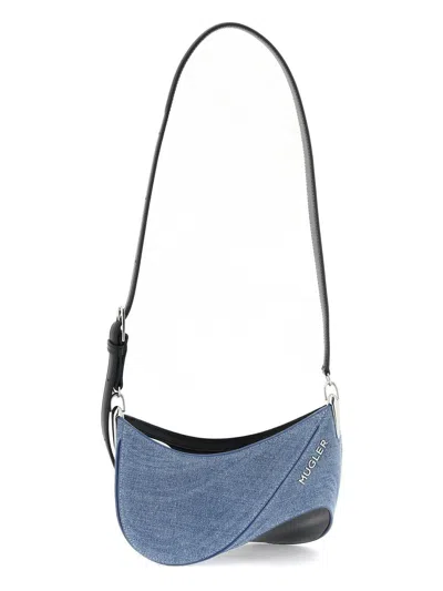Mugler Women's Small Denim Spiral Curve 01 Shoulder Bag In Blue