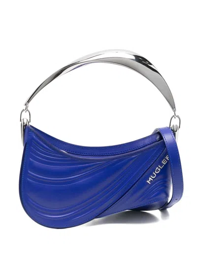 Mugler Women's Small Spiral Curve 01 Embossed Tote Bag In Blue