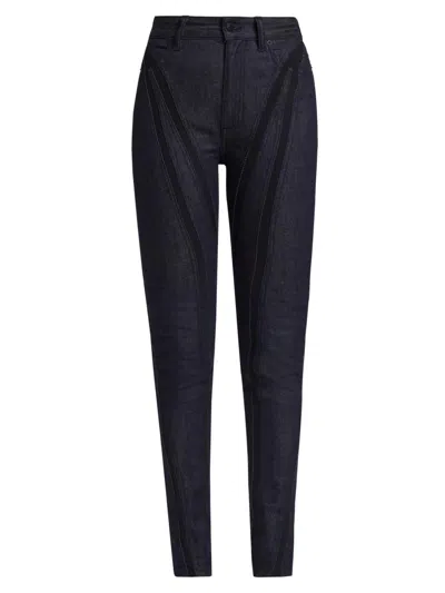 Mugler Women's Stretch Raw Denim Jeans In Raw Blue Black