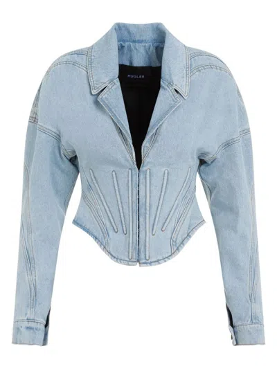 MUGLER WOMEN'S TAILORED CORSET DENIM JACKET