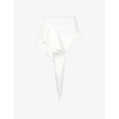 Mugler Womens Warm White Asymmetric-hem Slim-fit Stretch-woven Mini Skirt