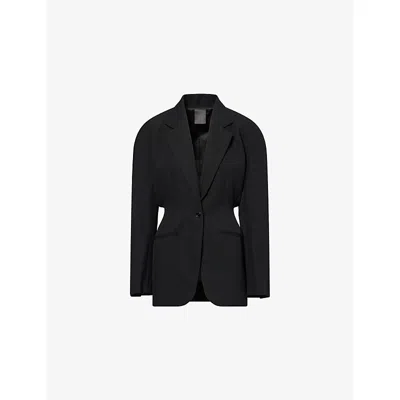 Mugler Womens Black Grain Single-breasted Wool Blazer