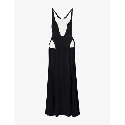 Mugler Womens Black Off White Corset Open Stretch-woven Gown