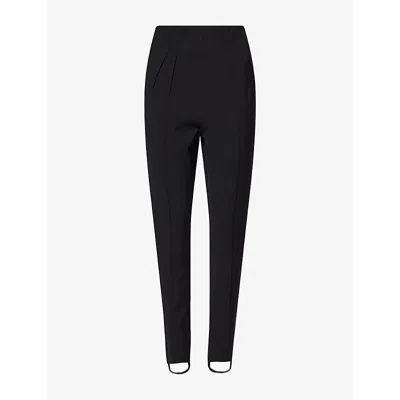 Mugler Womens Black Pleated Stirrup-cuff Wool-blend Leggings