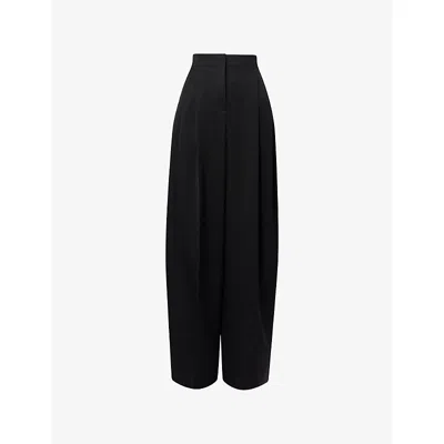 Mugler Womens Black Pleated Wide-leg Wool Trousers