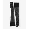 Mugler Womens Black Sheer Mesh Stretch-woven Long Gloves In Black