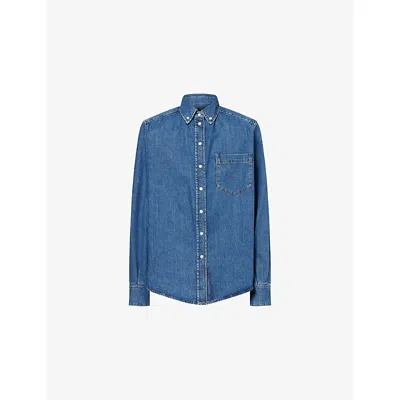 Mugler Womens Blue Rinse Boxy-fit Padded-shoulders Denim Shirt