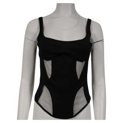 Pre-owned Mugler Womens Bonded Illusion Corset Size Medium Black Semi Sheer Corset Top