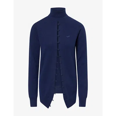 Mugler Womens Button-through Cashmere Knit Top Ink In Blue