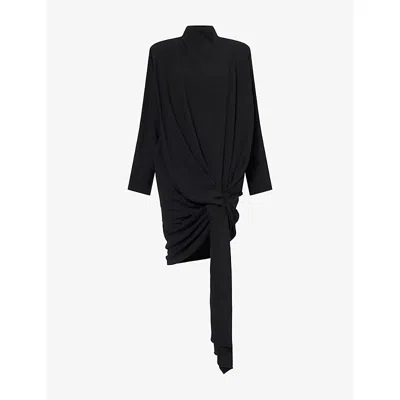 Mugler Womens Draped Woven Mini Dress Black