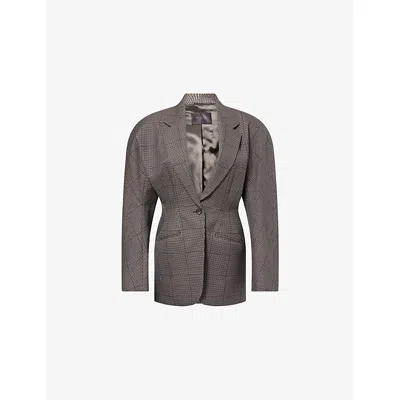 Mugler Womens Hourglass Tailored Wool Blazer Ink Taupe