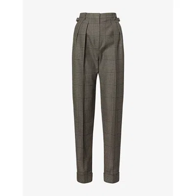 Mugler Womens Ink Taupe Houndstooth-check Tailored Wool Trousers In Brown