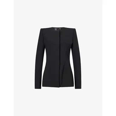 Mugler Womens Black Collarless Fitted Wool-blend Jacket