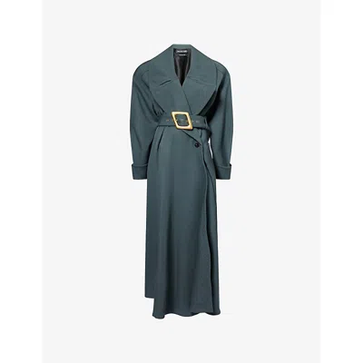 Mugler Womens  Military Belted Notch-lapels Wool Coat In Gray