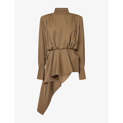 Mugler Womens  Mock-neck Draped Wool Top In Brown