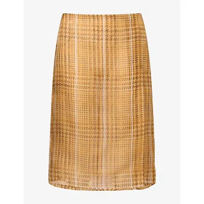 Mugler Womens  Printed Silk Midi Skirt In Orange