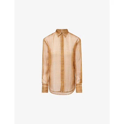 Mugler Womens Printed Silk Shirt Cream Prince De Galles