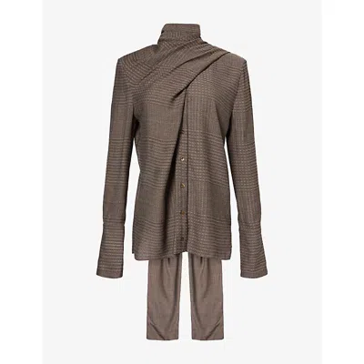 Mugler Womens Taupe Scarf Long-sleeve Woven Blouse In Brown