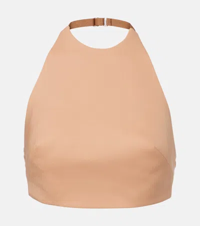 Mugler Wool-blend Crop Top In Brown