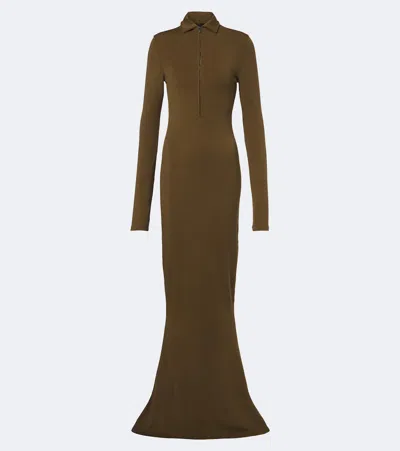 Mugler Wool-blend Jersey Polo Dress In Grün