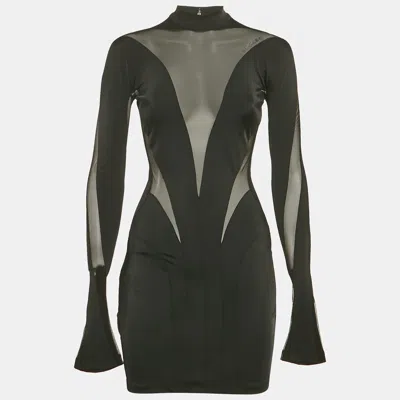 Mugler X H & M Black Tulle Trim Jersey Bodycon Dress In Green