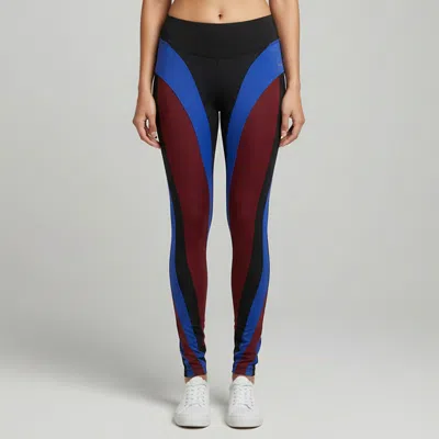 Pre-owned Mugler X H & M Blue/burgundy Technical Jersey Spiral Paneled Leggings M