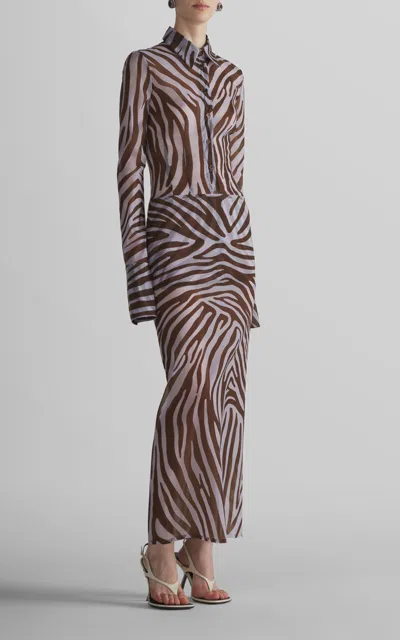 Mugler Zebra-printed Maxi Skirt In Brown