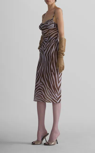 Mugler Zebra-printed Mid Dress In Brown