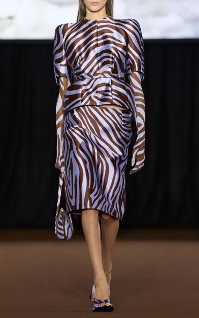 Mugler Zebra-printed Peplum Jacket In Blue