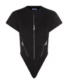 Mugler Zipped Jersey Bodysuit In Black