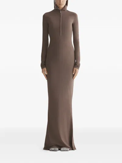 Mugler Zip High-neck Dress In Brown