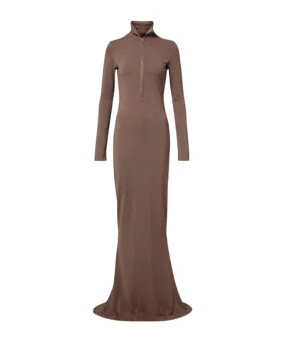 Mugler Zip High-neck Dress In Brown