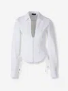 Mugler Slim Fit V-neck Optical White Organic Cotton Shirt Women In White