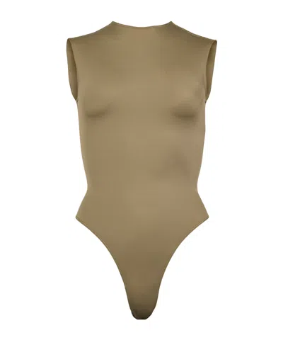 Mugler Zippered Sleeveless Jumpsuit In Brown