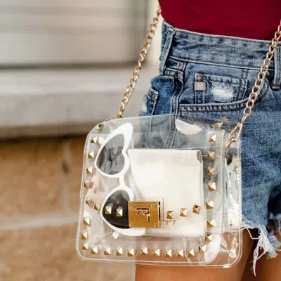 Mugsby Stadium Purse Cross Body Bag In Clear With Gold Accents In Transparent
