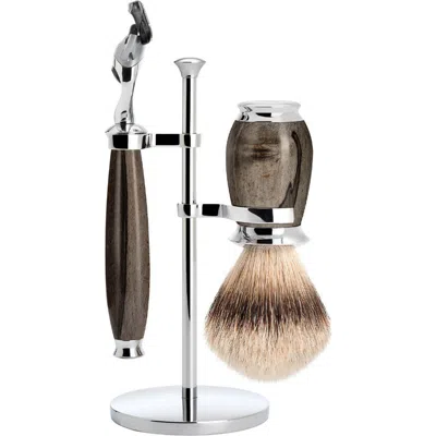 Mühle Purist Grained Beech Silvertip Badger Brush And Fusion Razor Shaving Set