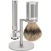 Mühle Rocca Silver Matt Stainless Steel 3-piece Silvertip Badger & Safety Razor Shaving Set In Silver